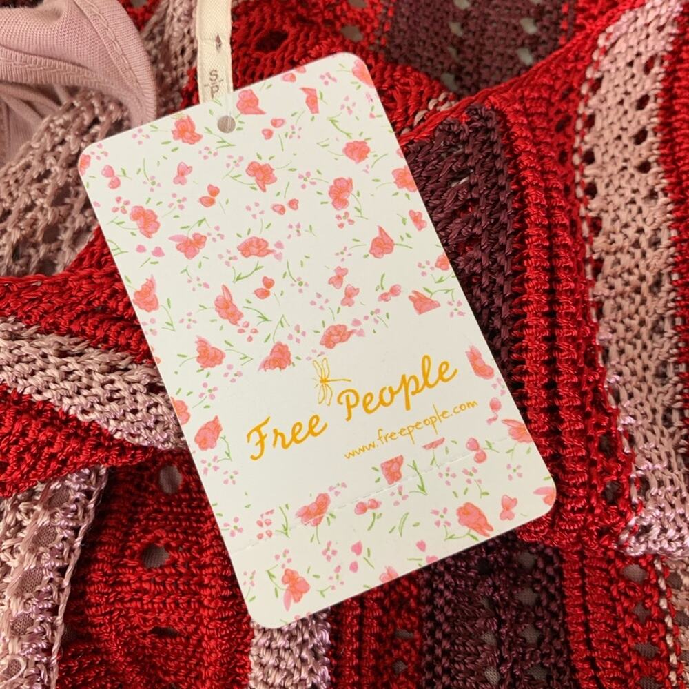 Free People Katie red orange crochet floral sleeveless dress size Small NWT - Picture 14 of 14